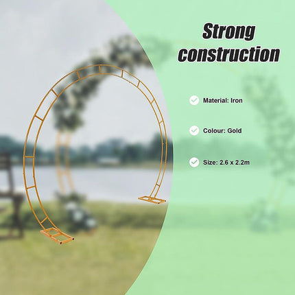 260cm Gold Metal Wedding Arch Round Balloon Birthday Party.