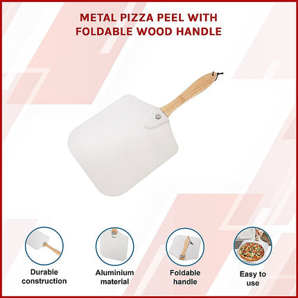 Metal Pizza Peel with Foldable Wood Handle.