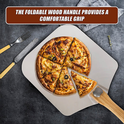 Metal Pizza Peel with Foldable Wood Handle.