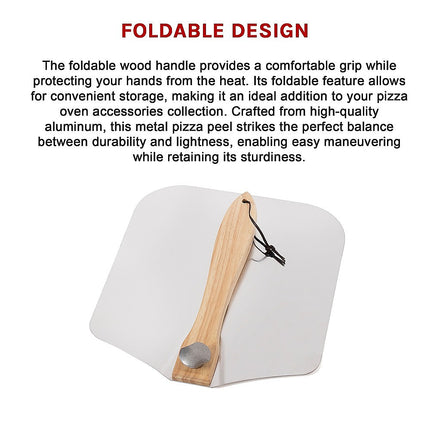 Metal Pizza Peel with Foldable Wood Handle.