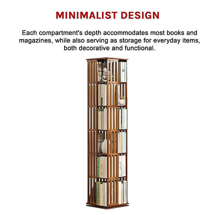 360 Rotating Bookshelf Bamboo Storage Display Rack Shelving in Dark Wood.