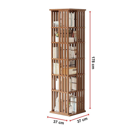 360 Rotating Bookshelf Bamboo Storage Display Rack Shelving in Dark Wood.