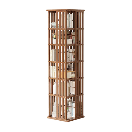360 Rotating Bookshelf Bamboo Storage Display Rack Shelving in Dark Wood.