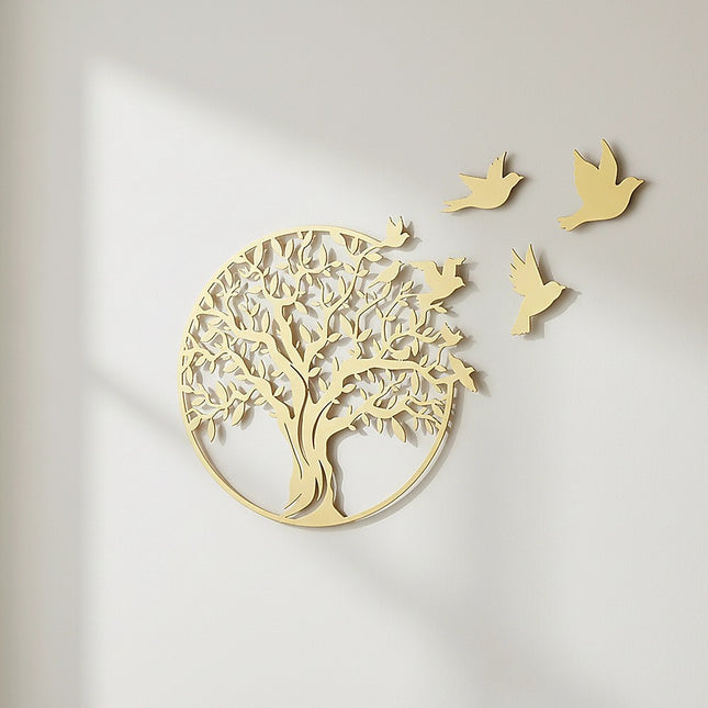 Metal Tree of Life Wall Art 7 Flying Birds Wall Sculpture.