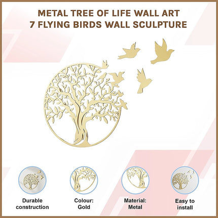 Metal Tree of Life Wall Art 7 Flying Birds Wall Sculpture.