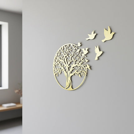 Metal Tree of Life Wall Art 7 Flying Birds Wall Sculpture.