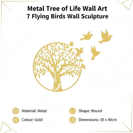Metal Tree of Life Wall Art 7 Flying Birds Wall Sculpture.