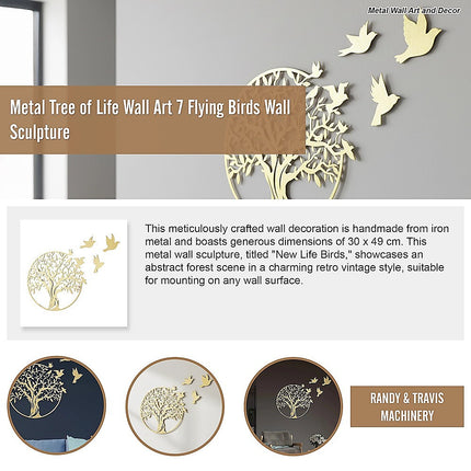 Metal Tree of Life Wall Art 7 Flying Birds Wall Sculpture.