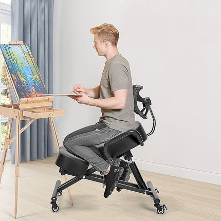 Ergonomic Kneeling Posture Chair with Backrest Adjustable Height and Casters.