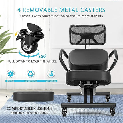 Ergonomic Kneeling Posture Chair with Backrest Adjustable Height and Casters.