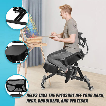 Ergonomic Kneeling Posture Chair with Backrest Adjustable Height and Casters.