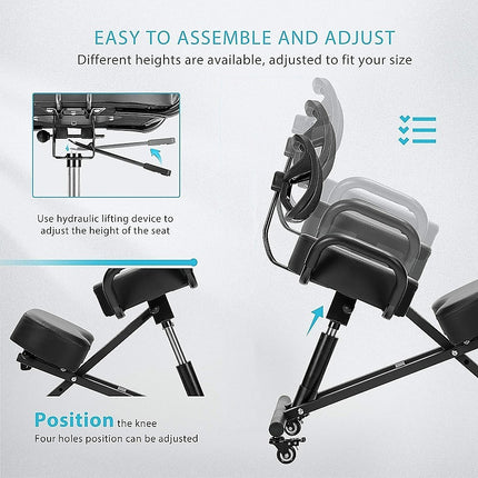 Ergonomic Kneeling Posture Chair with Backrest Adjustable Height and Casters.