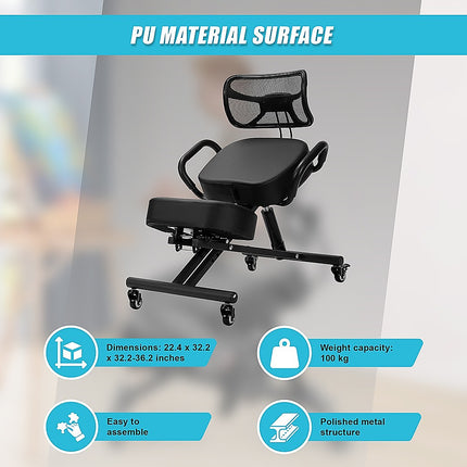 Ergonomic Kneeling Posture Chair with Backrest Adjustable Height and Casters.