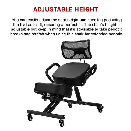 Ergonomic Kneeling Posture Chair with Backrest Adjustable Height and Casters.
