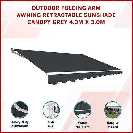 Outdoor Folding Arm Awning Retractable Sunshade Canopy Grey 4.0m x 3.0m.