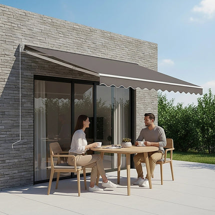 Outdoor Folding Arm Awning Retractable Sunshade Canopy Grey 4.0m x 3.0m.