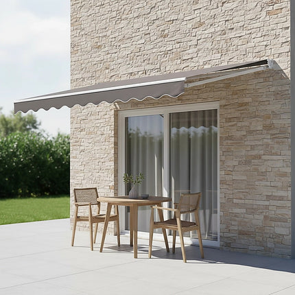 Outdoor Folding Arm Awning Retractable Sunshade Canopy Grey 4.0m x 3.0m.