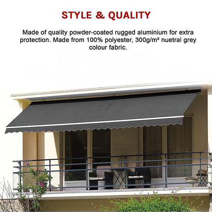 Outdoor Folding Arm Awning Retractable Sunshade Canopy Grey 4.0m x 3.0m.