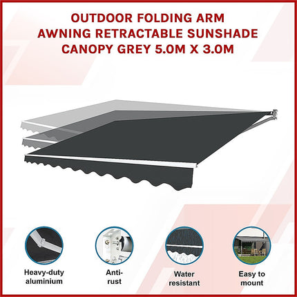 Outdoor Folding Arm Awning Retractable Sunshade Canopy Black 4.0m x 3.0m.