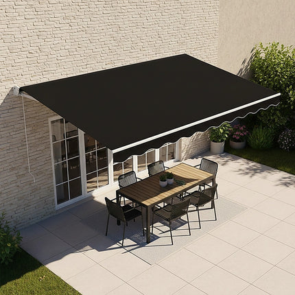 Outdoor Folding Arm Awning Retractable Sunshade Canopy Black 4.0m x 3.0m.