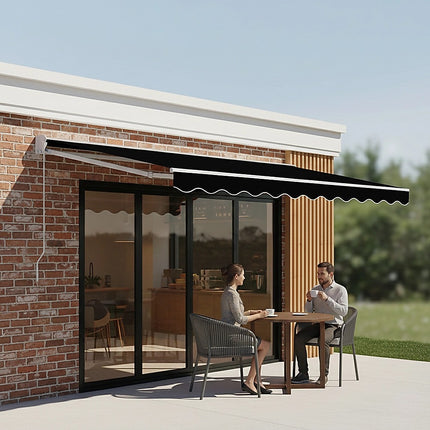 Outdoor Folding Arm Awning Retractable Sunshade Canopy Black 4.0m x 3.0m.