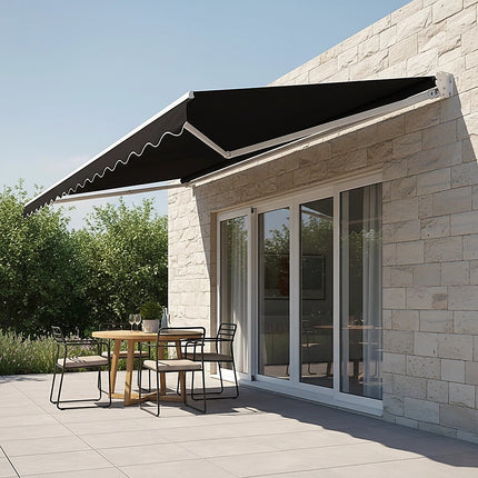 Outdoor Folding Arm Awning Retractable Sunshade Canopy Black 4.0m x 3.0m.