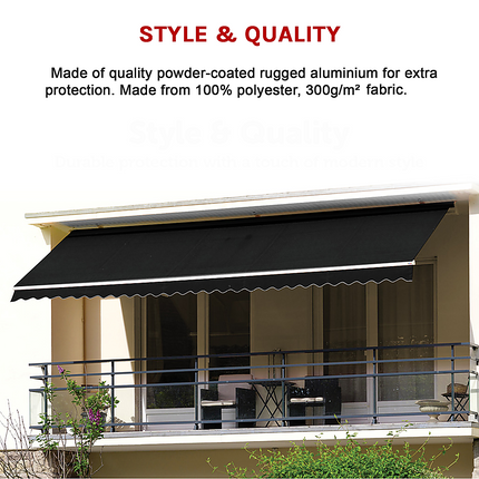 Outdoor Folding Arm Awning Retractable Sunshade Canopy Black 4.0m x 3.0m.