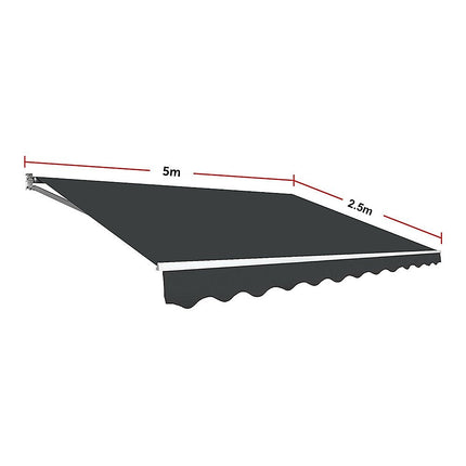 Motorised Outdoor Folding Arm Awning Retractable Sunshade Canopy Grey 5.0m x 2.5m.