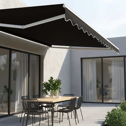 Motorised Outdoor Folding Arm Awning Retractable Sunshade Canopy Black 5.0m x 3.0m.