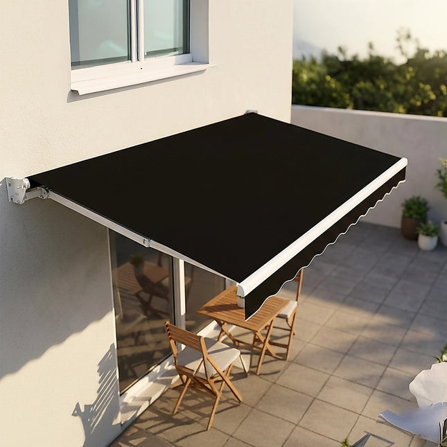 Motorised Outdoor Folding Arm Awning Retractable Sunshade Canopy Black 5.0m x 3.0m.