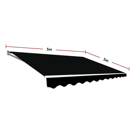 Motorised Outdoor Folding Arm Awning Retractable Sunshade Canopy Black 5.0m x 3.0m.