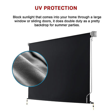 Retractable Straight Drop Roll Down Awning Garden Patio Screen 2.1X2.5M.