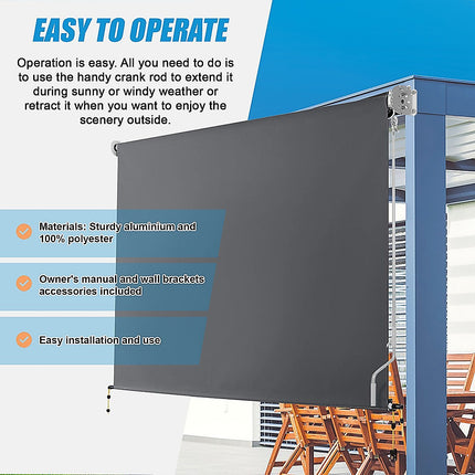 Retractable Straight Drop Roll Down Awning Garden Patio Screen 3.0X2.5M.