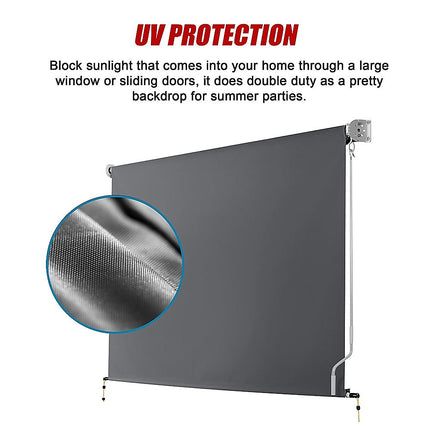Retractable Straight Drop Roll Down Awning Garden Patio Screen 3.0X2.5M.