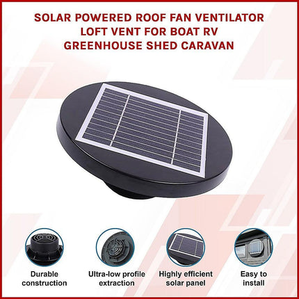 Solar Powered Roof Fan Ventilator Loft Vent for Boat RV Greenhouse Shed Caravan.
