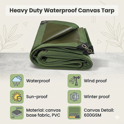 3x4M Army Heavy Duty Waterproof Canvas Tarp Tarpaulin Sun Blocked Dustproof.