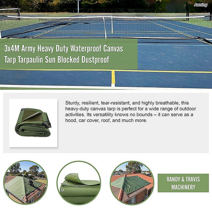 3x4M Army Heavy Duty Waterproof Canvas Tarp Tarpaulin Sun Blocked Dustproof.