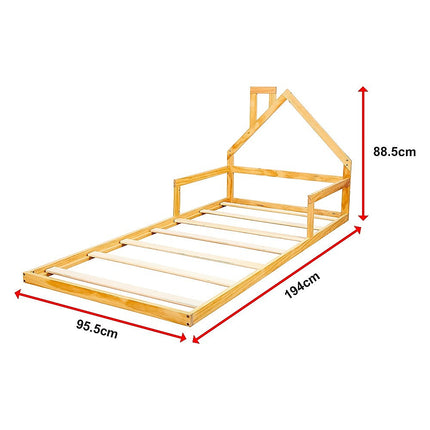 Pine Wood Floor Bed House Frame for Kids and Toddlers.