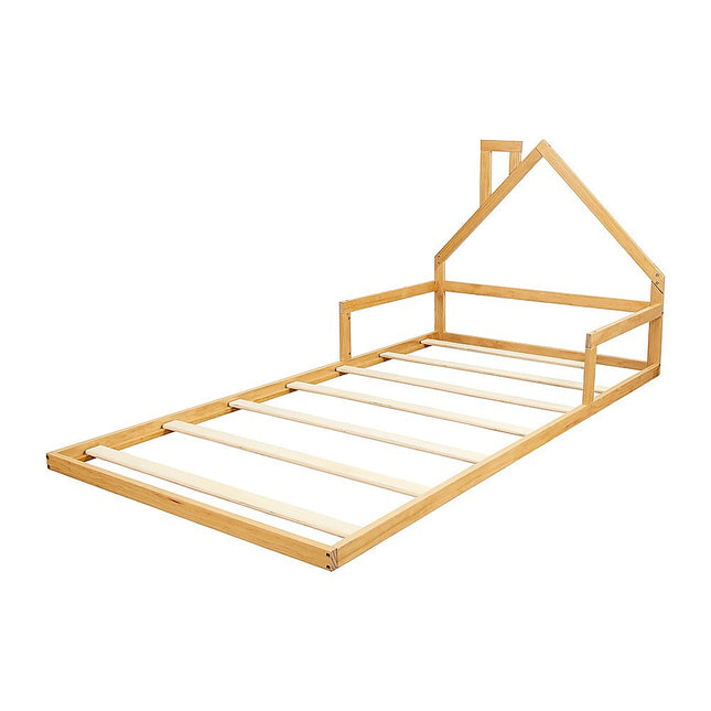 Pine Wood Floor Bed House Frame for Kids and Toddlers.