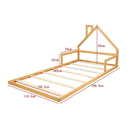 Pine Wood Floor Bed House Frame for Kids and Toddlers.