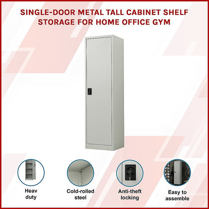 Single-Door Metal Tall Cabinet Shelf Storage for Home Office Gym.