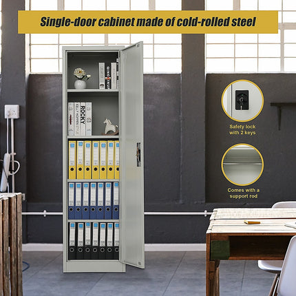 Single-Door Metal Tall Cabinet Shelf Storage for Home Office Gym.