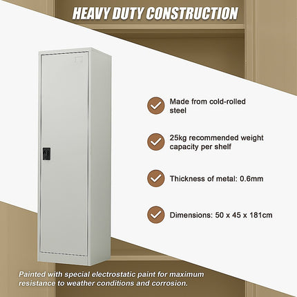 Single-Door Metal Tall Cabinet Shelf Storage for Home Office Gym.