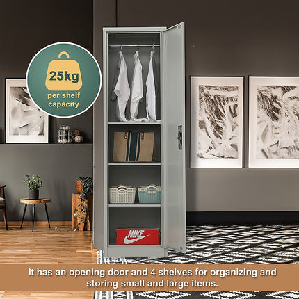 Single-Door Metal Tall Cabinet Shelf Storage for Home Office Gym.