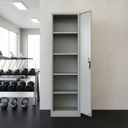 Single-Door Metal Tall Cabinet Shelf Storage for Home Office Gym.