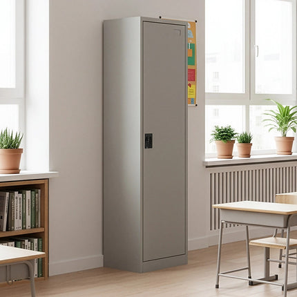Single-Door Metal Tall Cabinet Shelf Storage for Home Office Gym.