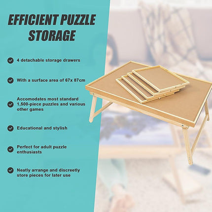 1500 Piece Wooden Jigsaw Puzzle Table – 67x87cm Puzzle Board with Folding Legs.