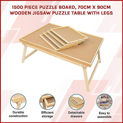 1500 Piece Wooden Jigsaw Puzzle Table – 67x87cm Puzzle Board with Folding Legs.
