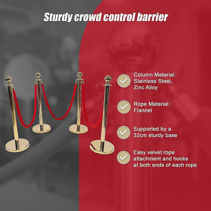 4 x Queue Barriers + 3 Ropes Exhibition Crowd Control Bollards.