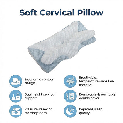 Soft Cervical Pillow for Neck Pain Relief Memory Foam Ergonomic.